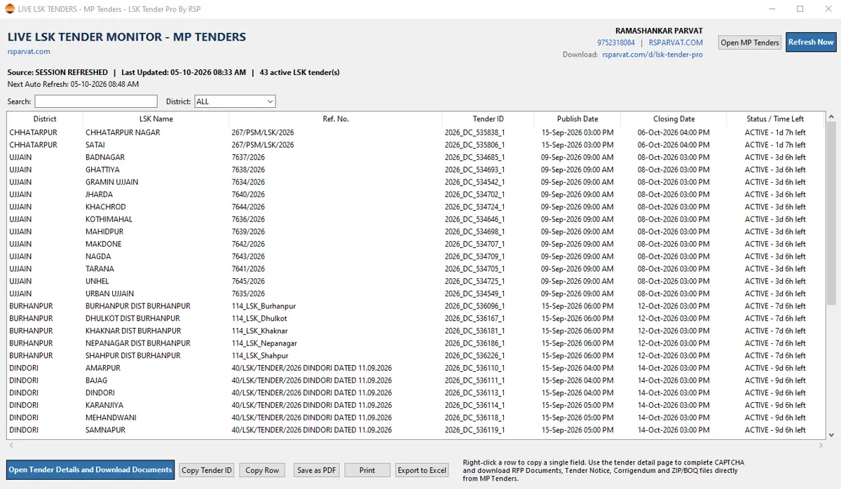Live LSK Tender Monitor